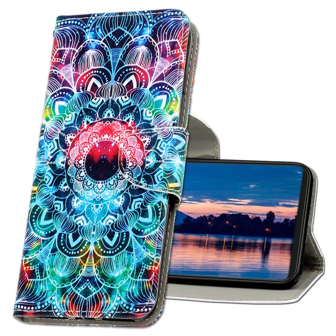 MRSTER Huawei Y6 2019 Leather Case, Flip Notebook Wallet Phone Case For Huawei Y6 2019, Shockproof Full Protection Case Cover For Huawei Y6 2019. XC1 Mandala