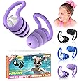 Swimming Ear Plugs Waterproof Earplugs - 3 Pairs Silicone Swim Ear Plugs for Kids, Water Sports Earplugs for Showering, Bathing, Surfing - Keep Ear Water Out (Kids- Black, Pruple, Blue)