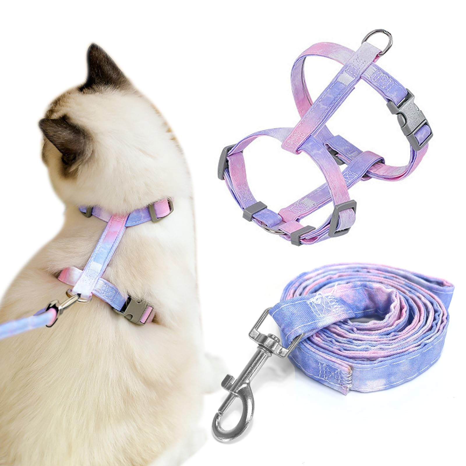 Cat Harness and Lead Set, Adjustable Cat Harness Leash Escape Proof Kitten Leash With Quick Buckle Lightweight H Shape Harness Cat for Outdoor Walking Training