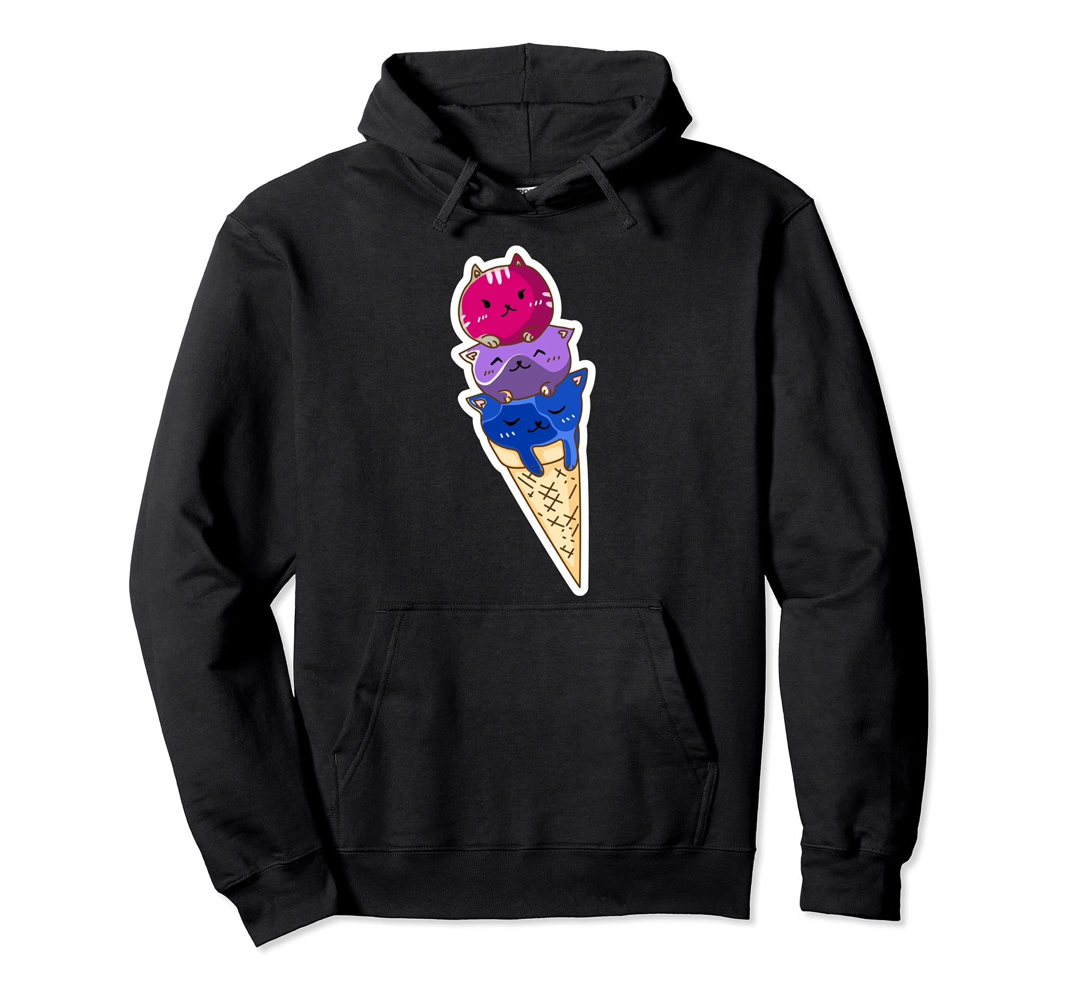 Bisexual Pride Kawaii Kitty Cat Stack Cute Anime Ice Cream Pullover Hoodie