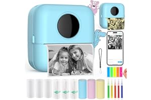 HuiJuKeJi Inkless Sticker Printer Mini Thermal Printer with 10 Rolls Thermal Paper,Color Pen for iOS&Android, Bluetooth Pocket Printer Smart Portable Receipt Printer for Photo Journal Notes Memo-Blue