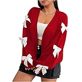 BEAUDRM Women's Plus Size Bow Cardigan Sweater Open Front Long Sleeve Drop Shoulder Sweaters Knitted Cardigan