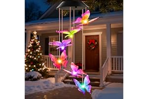 Christmas Stocking Stuffers for Women Mom Grandma Birthday, White Elephant Gifts for Adults, Winzwon Solar Lights Outdoor Wind Chimes for Garden Yard Patio Porch Decor Hanging Butterfly Decorations