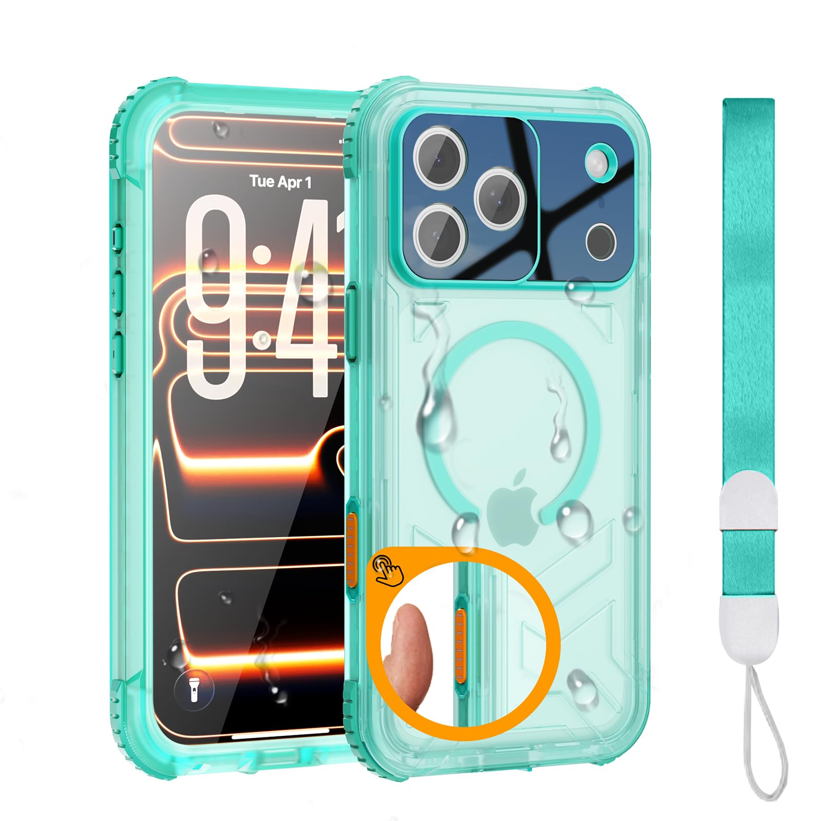 Evcing for iPhone 17 Pro Waterproof Case, Fit for Magsafe, IP68 Full Body Shockproof Dustproof, Built-in Camera Control and Screen Protector, 15FT Heavy Duty Military, 6.3" Cyan