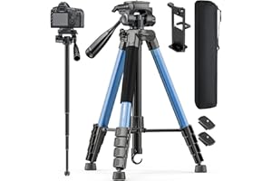 CAMBOFOTO 73" Camera Tripod and Monopod, Professional Aluminum Tripod Stand for Mirrorless Camera/DSLR/Cell Phone/Camcorder/GoPro, with Phone Holder and Travel Bag (Navy Blue)