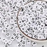 HERZWILD 8mm Black and White Acrylic Square Letter Beads White Cube Alphabet Beads Black Letter A-Z Mixed Plastic Shape Loose Beads Mini Size Pony Seed Beads for Making Jewelry, Necklaces