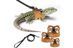 Bewudy 3 Pack Bearded Dragon Harness Leash Set, Adjustable Lizard Harness Bearded Dragon Leash Lizard Reptile Walking Leashs for Lizards Squirrel and Other Small Reptiles (3 Sizes)