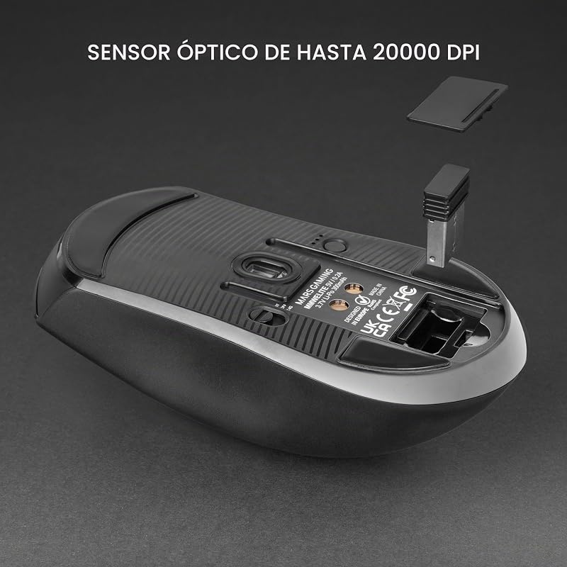 MMW-Elite, rato gaming sem fios, Bluetooth 5.4 + 2.4GPRO + Cabo, sensor ótico PixArt PAW3311PRO 20000 dpi, Ultralight 69g, 6 botões, ecrã OLED, base de carregamento magnético RGB, preto