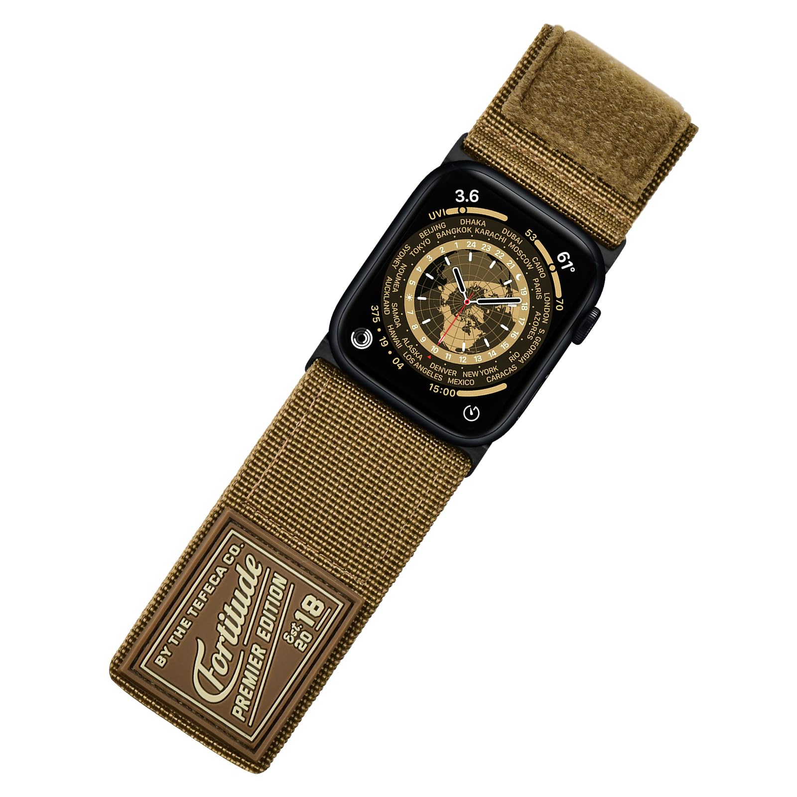 Tefeca Fortitude Series Compatible Straps for Apple Watch Straps for Apple Watch Ultra 2/Ultra 49mm,Series 9/8/SE2/7/6/SE/5/4/3/2/1(Coyote Tan with black Adapters,XL for 49/45/44/42mm