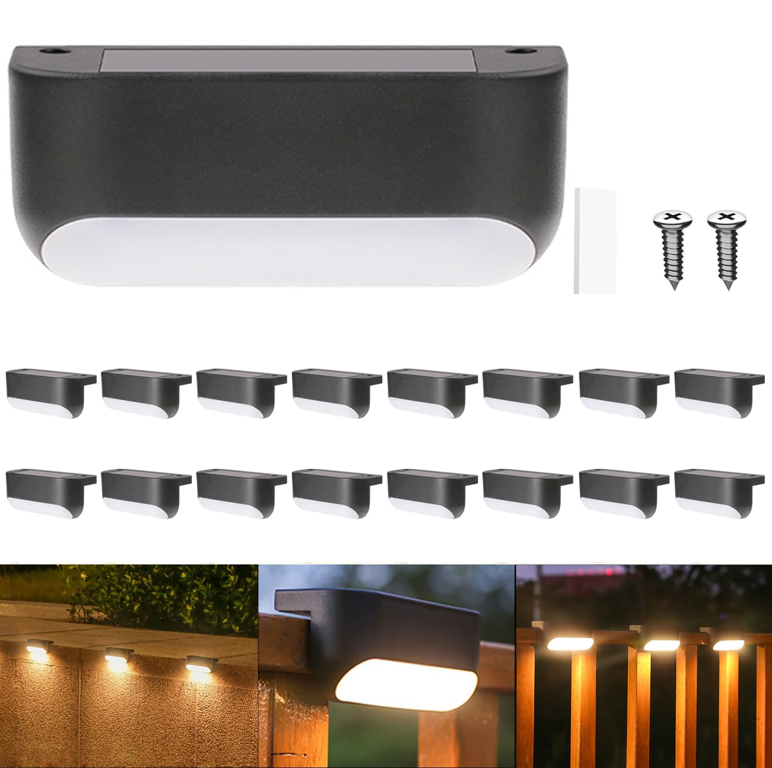 XhuangTech Solar Deck Lights Outdoor, Extended Solar Step Lights Waterproof LED Solar Powered Outdoor Lights for Deck Stair Fence Railing Wall Garden Backyard Pond Pathway (Warm White, 16 Pack)