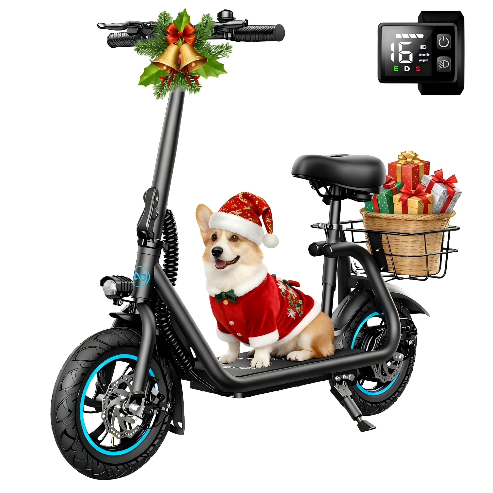 Photo 1 of AWWSCOOTER C1 Electric Scooter with Seat for Adults, 300W Motor, 20-Mile Range, 15.5 MPH, Foldable Commuter E-Scooter with Basket for Grocery, Pets, and Daily Commute– Classic Black