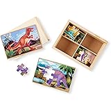 Melissa & Doug Dinosaurs 4-in-1 Wooden Jigsaw Puzzles in a Storage Box (48 pcs) - Kids Puzzle, Dinosaur Puzzles for Kids Ages