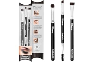 LAMORA Eyebrow Brush - Duo Eye Brow Spoolie - Angled Eyeshadow Eyeliner - Precision Flat Definer - Small Shader - 3 Piece Makeup Brush Set - Cruelty Free Synthetic Bristles