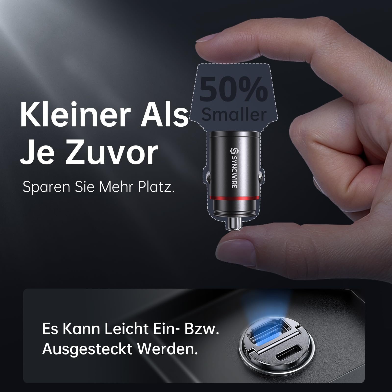 Syncwire 60W Zigarettenanzünder USB C & USB Auto Adapter [PD 30W & QC 30W] Super Mini Ganzmetall KFZ Ladegerät USBC Kompatibel mit iPhone, Samsung, Huawei, Xiaomi, Google Pixel - Schwarz 2