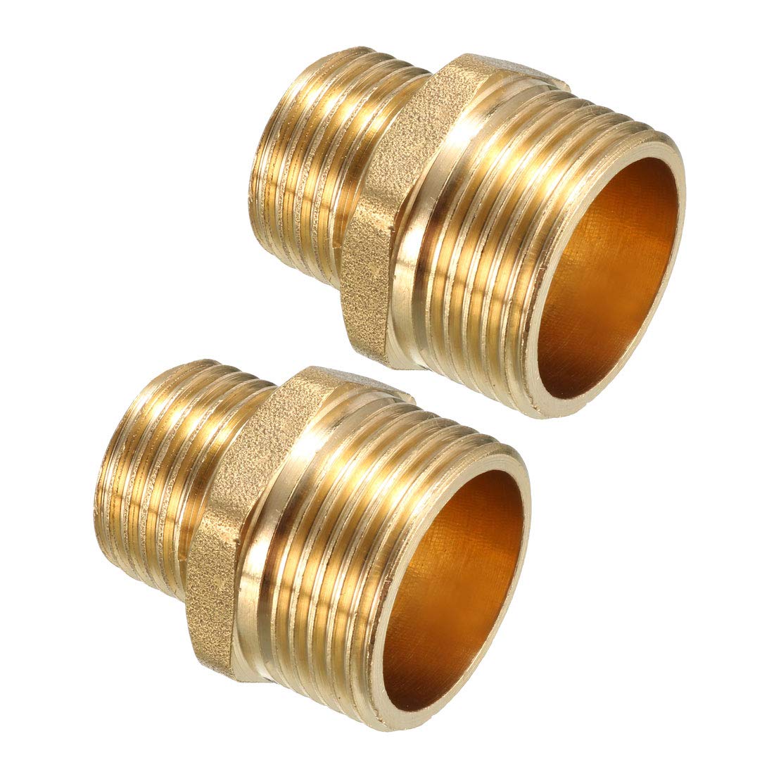 sourcing map Brass Pipe Fitting, Reducing Hex Nipple 3/4 BSPP Male x 1/2 BSPP Male Adapter 2pcs