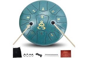 YoungMonic Steel Tongue Drum 6 Inches 11 Notes D Major Steel Drums Rain Chimes for Outside Percussion Instrument with Drum Mallets and Carry Bag
