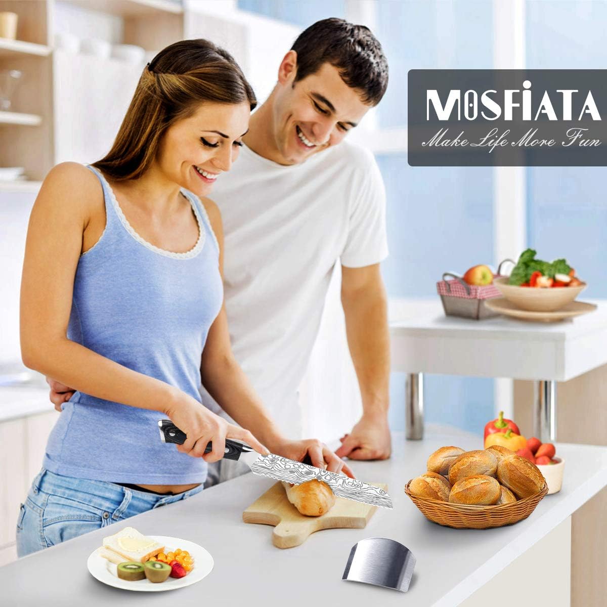 MOSFiATA Professional Serrated Bread Knife, 8 inch High Carbon Stainless Steel Japanese Sharp Blades, Bread Cutter with Cover - Image 3