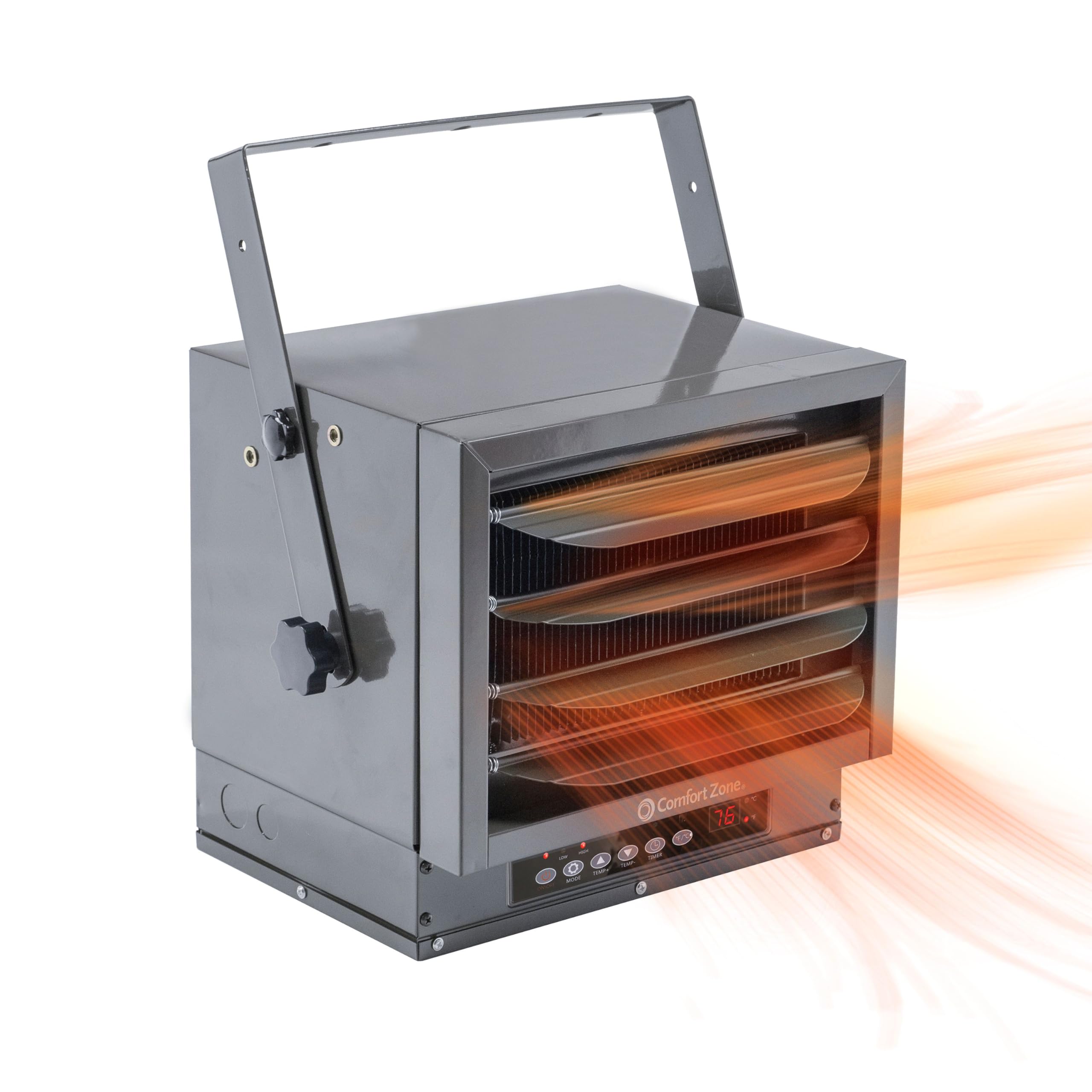 Photo 1 of Comfort Zone 7500W Hard-Wired Garage Heater – Industrial & Commercial Ceiling Mount, 240V Fan-Forced with Remote, Digital Thermostat, Timer, 2 Heat Settings, Overheat Protection, Grey