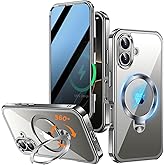 Upholyee [360° Rotatable CD Stand & Built-in Privacy Screen Magnetic Case for iPhone 16 [Compatible with MagSafe & Full Signal] Mil-Grade Shockproof Full Body Anti-Spy Cover for 16-Gray