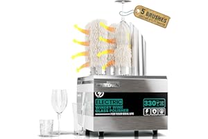 WantJoin Wine Glass Polisher Machine - 5 Brushes 330 Cups/Hour Commercial Electric Automatic Dryer with 304 Stainless Steel, 100% Cotton, 1300W High Power, 136°F Air Drying for Bar Restaurant Kitchen