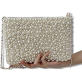 Geiomoo Pearl Purses with Chain, Luxury Glitter Crossbody Beaded Evening Shoulder Bag Sparkly Handbags for Women