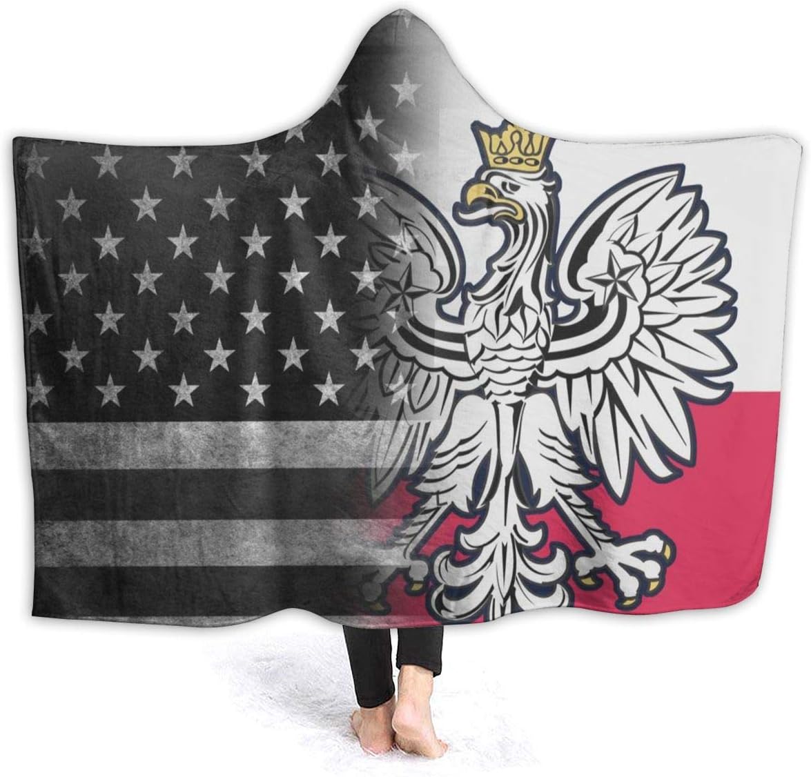 HFdAK.t Vintage Black and White USA Polish Eagle Flag