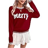 SHENHE Women's Merry Christmas Sweater Crew Neck Soft Knit Xmas Holiday Sweater Pullover