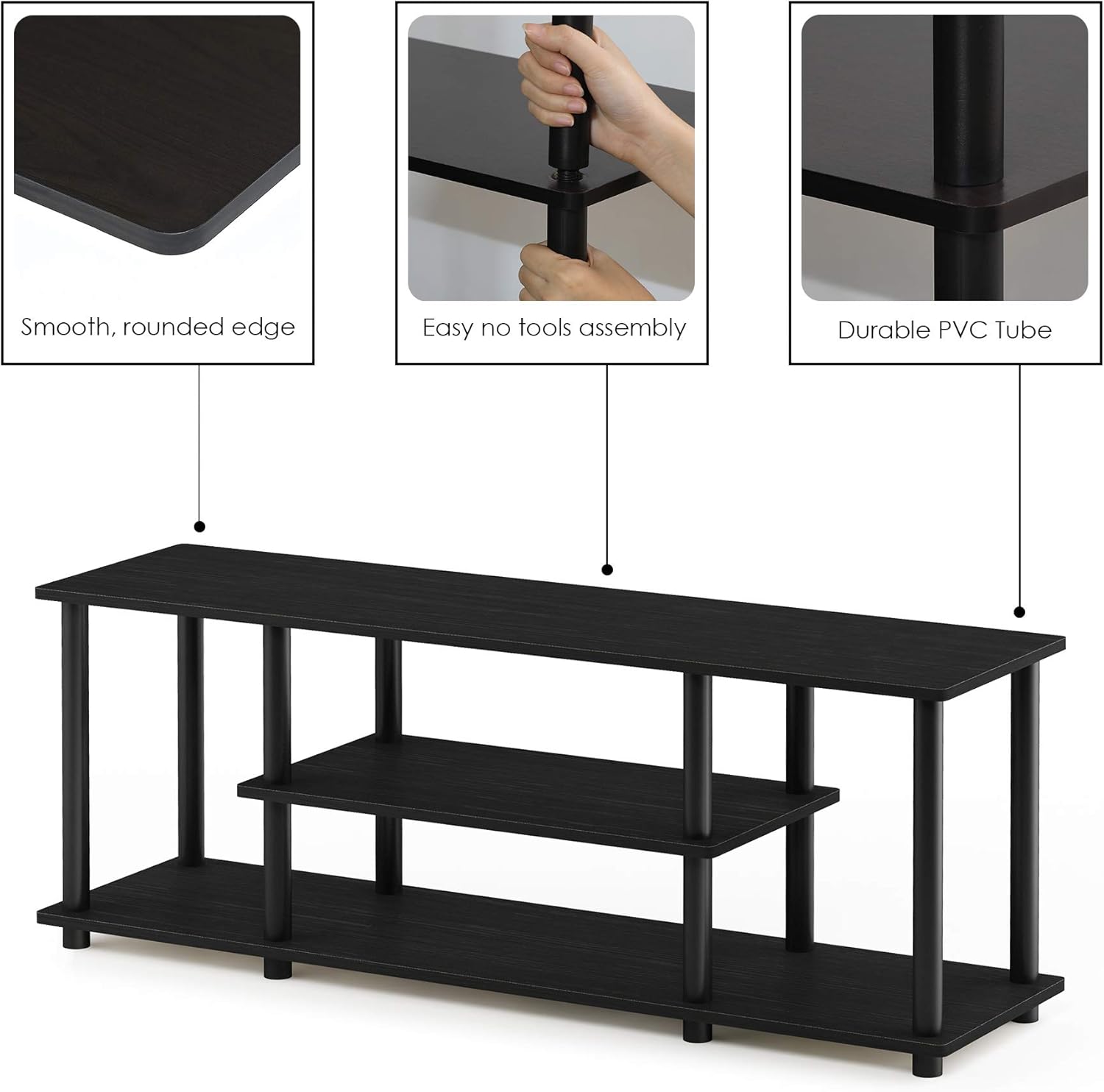 Furinno Turn-N-Tube 3-Tier Entertainment TV Stands, Round, Walnut/Black: Furniture & Decor