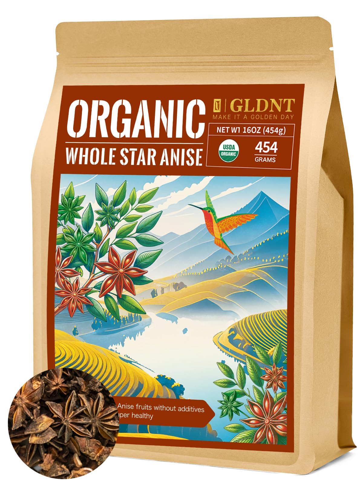 GLDNT Organic Star Anise, Whole Organic Star Anise