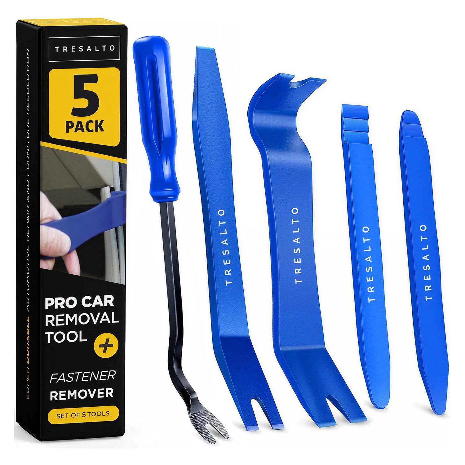 Tresalto 5pcs Car Trim Removal Tool Kit Trim Removal Tools for Cars, No Scratch Plastic Pry Tool Kit, Automotive Interior Trim Tools, Essential Car Tools, Complete Car Trim Removal Kit