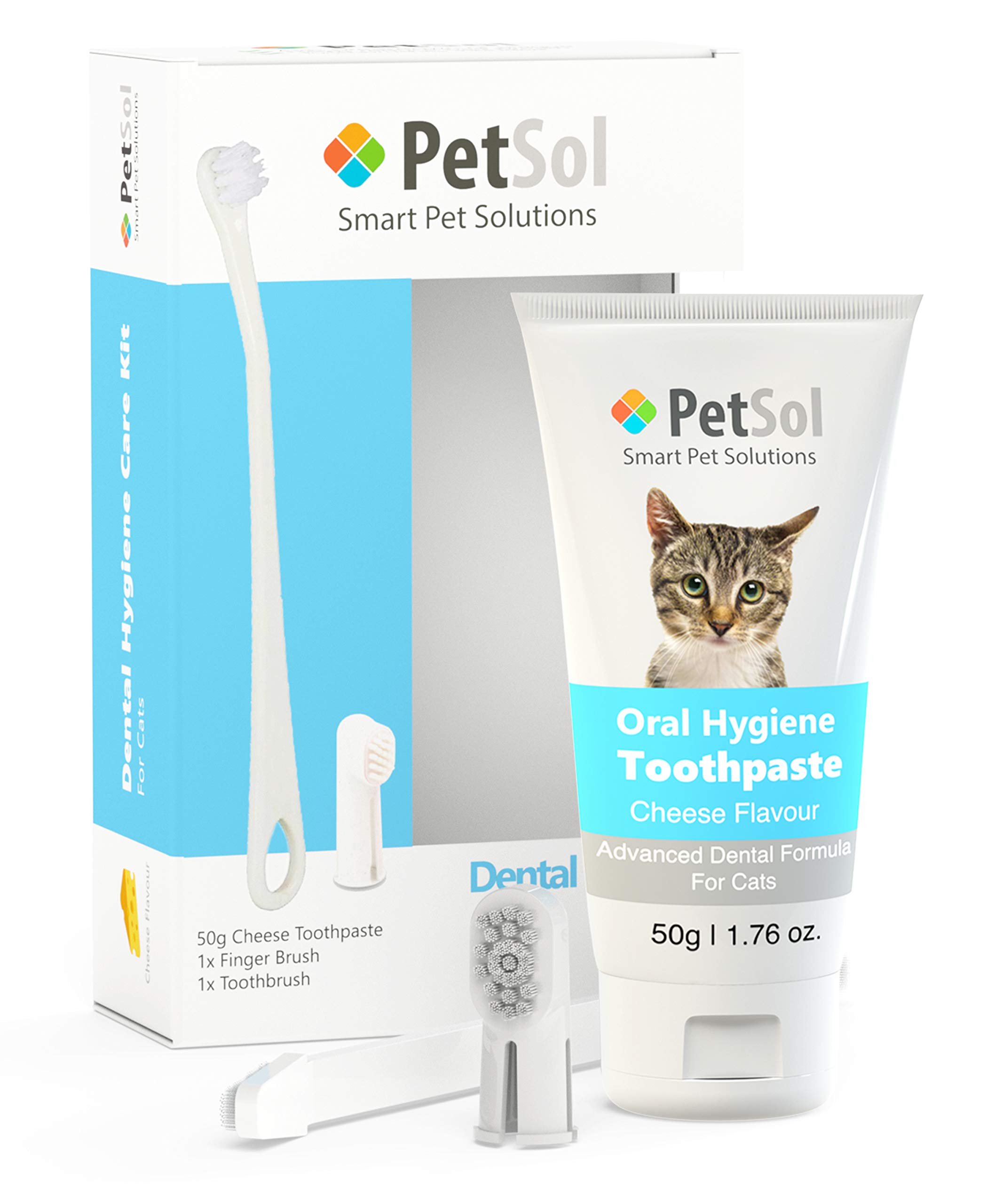 PetSol Dental Care Kit Cat Toothpaste (50g) with 2 x Pet Toothbrushes to Clean Cat's Teeth, Remove Plaque and Tartar, Improve Gum, Tooth Health & Pet Oral Hygiene