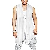 COOFANDY Men's Ruffle Shawl Collar Cardigan Sleeveless Open Front Sleeveless Kimono Vest