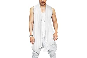 COOFANDY Men's Ruffle Shawl Collar Cardigan Sleeveless Open Front Sleeveless Kimono Vest