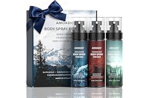 AMOADO Men’s Body Spray Set – Body Spray for Men,Deodorizing Body Mist Refreshing Spray, Aluminum-Free Cologne Gift Set for Him, Travel Size Fresh, Oriental & Woody Scents,Each 3.4 fl oz