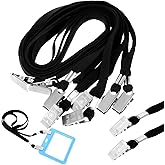 MAQUITA 50 Pack Double Clip Lanyards 2 Hook Design Lanyards for ID Badges Bulk Face Mask Neck Cords Straps for ID Tag Card Keychain (Black)