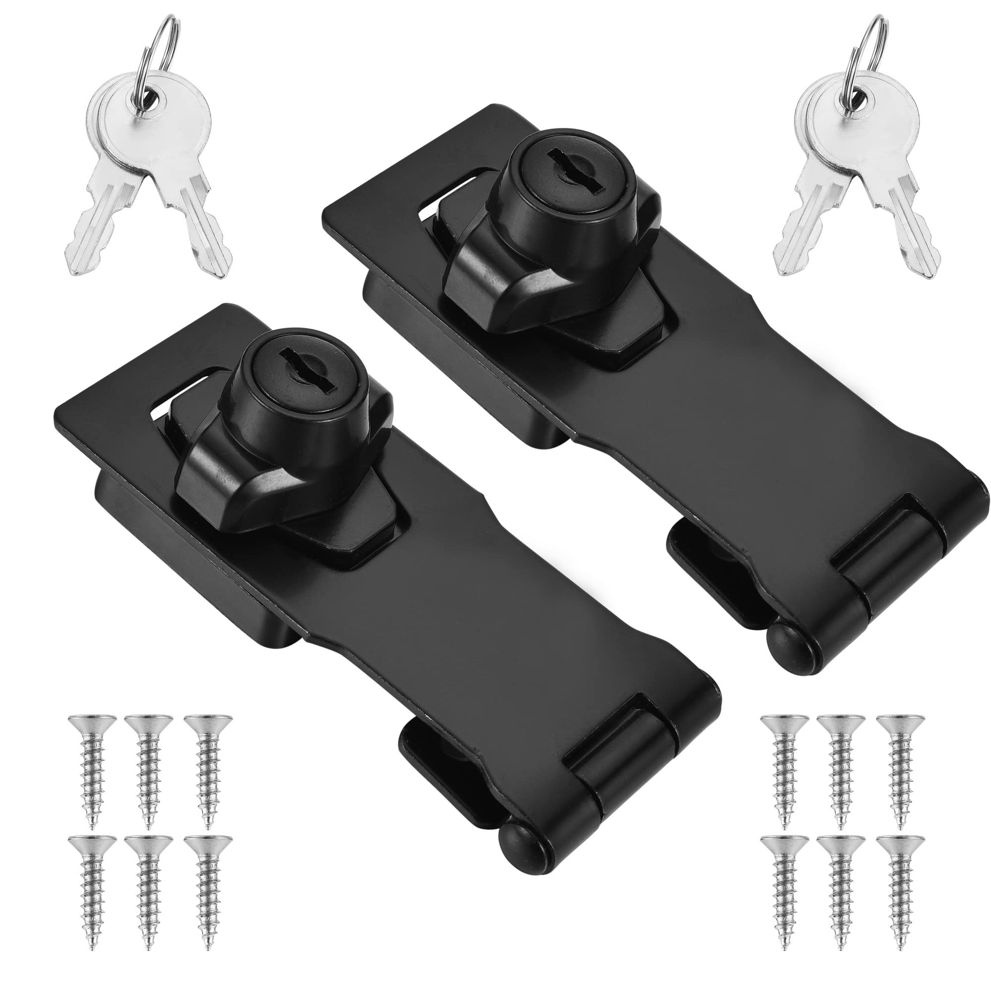 Lpraer 2 Pack 4 Inch Keyed Locks Twist Knob Keyed Locking Hasp for Small Doors, Stainless Steel Hasp Lock Catch Latch Safety Lock, Black