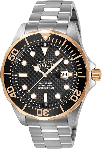 Amazon Com Invicta Men S 12567 Pro Diver Black Carbon Fiber Dial Stainless Steel Watch Watches