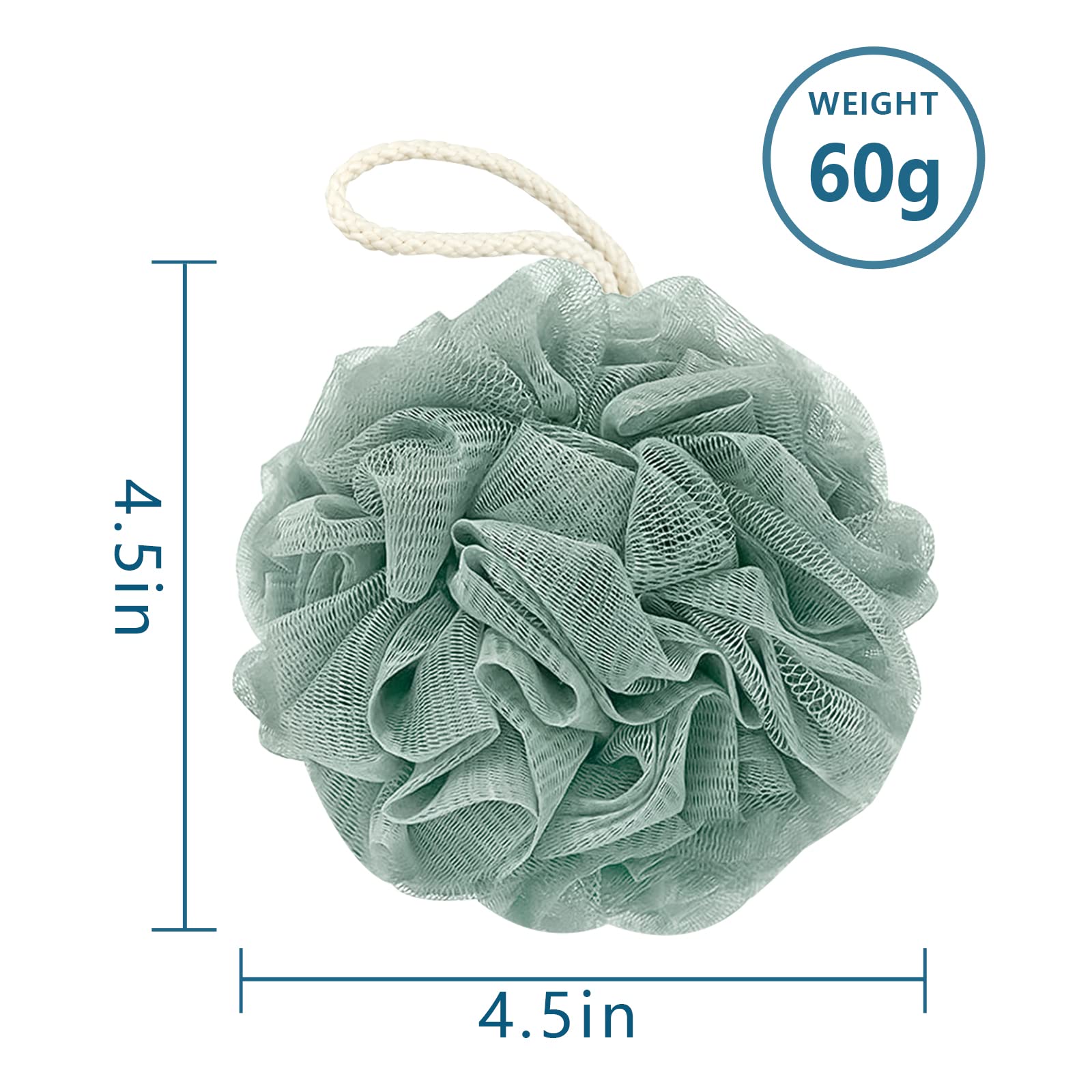 Bath Loofah Sponge, 60G Shower Loofah Exfoliating Body Scrubber Sponge, 4 Count Bath Mesh Pouf Ball for Women and Men (Light Color)