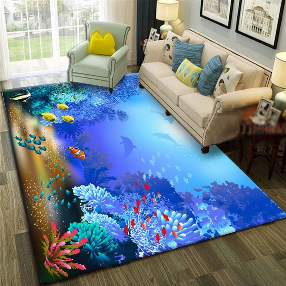 KFEKDT Sea 3D Carpet Shark Living Room Carpet Fish Kids Room Large Rugs Table Cushion Bedroom Bedside Sofa Baby Play Parlor A4 100x200cm