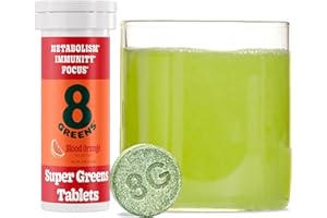 8Greens Supergreens Tablets | Super Greens Powder Superfood Tablet, Metabolism Immunity & Focus, Daily Greens Effervescent Tablets, Organic: Aloe Vera, Spirulina, Chlorella, Blood Orange, 10 Servings