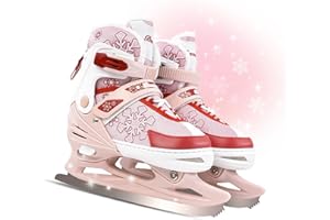 DFXLF Kids Ice Skates for Boys Girls Stainless Steel Blades Adjustable Red Iceskates Ages 3-12 Skating Shoes Outdoor Men and Women Rink Pink