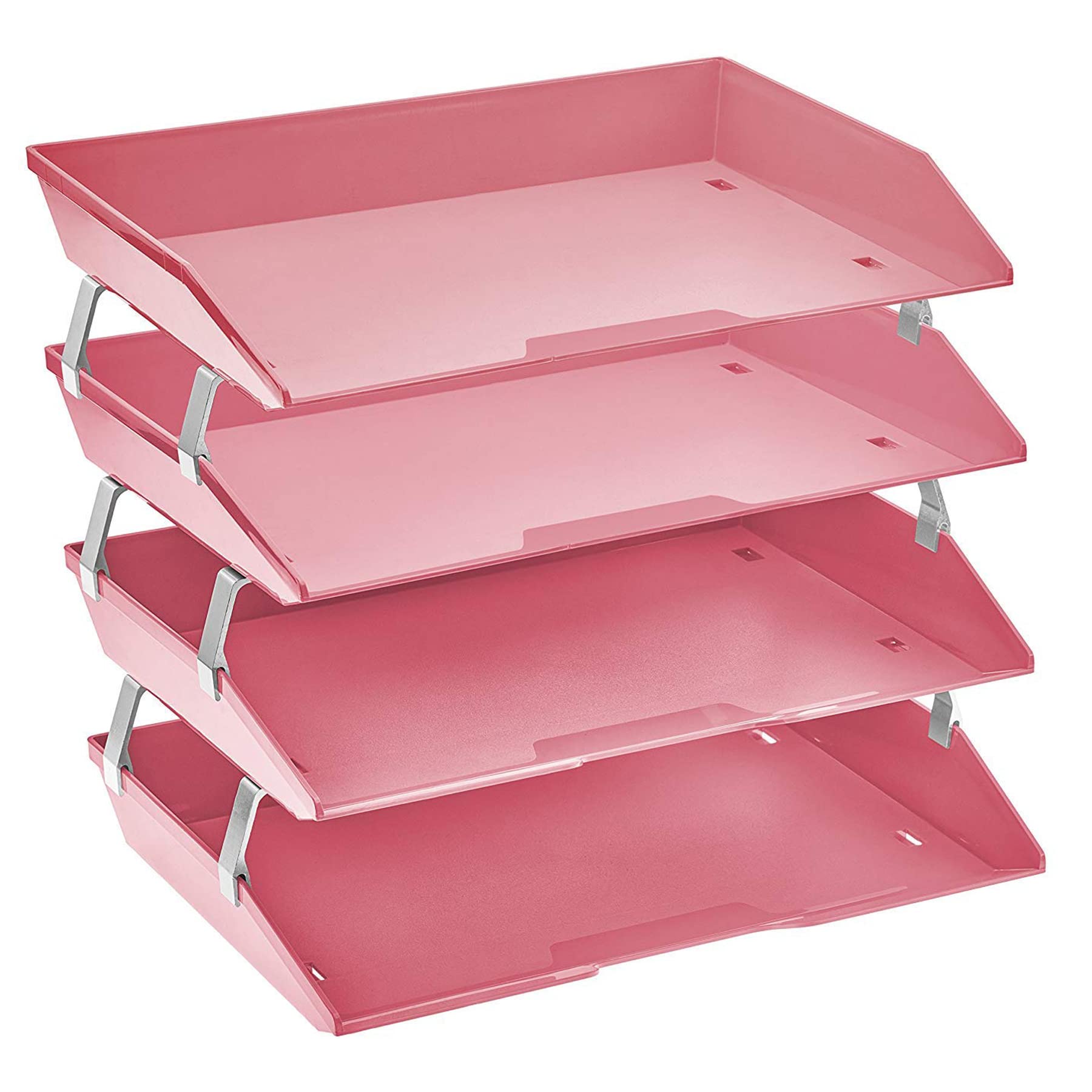 Acrimet Facility 4 Tier Letter Tray, Side Load, Letter Size/A4, Desktop File Organizer, Plastic (Solid Pink)