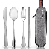 Travel Utensils with Case, Quatish Portable Silverware Set for Work, Stainless Steel Reusable Travel Cutlery Set, Fork and Sp