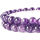 6mm Natural Amethyst Round Bead - 60PCS Bulk Gemstone Beads for Jewelry Making, DIY Bracelets, Necklaces - Includes Crystal Stretch Cord - Stone Beads for Crafting Gifts