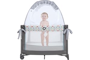 MINNE BABY Minnebaby Pack N Play Tent, Keep Baby from Climbing Out, Mini Crib Safety Mesh Canopy, Play Yard Tent Cover, See Through and Breathable, Against Cats and Mosquitoes
