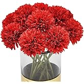 Blooming Paradise 10Pcs Artificial Fake Flower Plants Silk Chrysanthemum Ball Hydrangea Arrangements Wedding Bouquets Decor Home Kitchen Garden Party Table Floral Centerpieces DIY (Red)