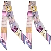 COtheSumay 100% Mulberry Silk Scarf for Handbags & Purses, 2Pcs 2''x35'' Hair Ribbon Skinny Neck Scarves for Women