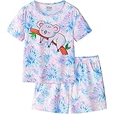 CYCHELRY Tie Dye Bunny Pajamas for Tween Girls Short Sleeve Big Kids PJS Sets Matching Clothes Size 6-16