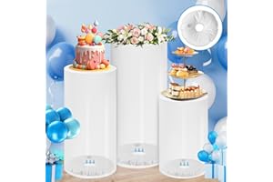 Bnecnet Thickened Cylinder Stands 3Pcs, with Free Weighted Water Bag - White Round Cylinder Pedestal Display Plinth Pillars for Wedding, Birthday, Babyshower Decoration 35.4''(L),29.5''(M),23.6''(S)