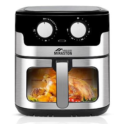 MIRASTON 8.5QT Air Fryer, Upgraded Family Size Capacity, Visual Window, Square Basket Dials Stainless Steel Air Fryers, Reheat Leftovers, Easy Cooking for Healthier Breakfast & Dinner in Minutes